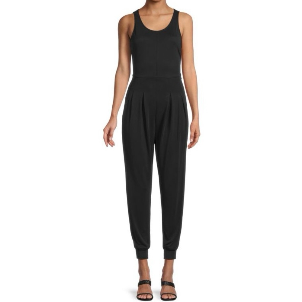 New Area Stars Sleeveless Belted Waist Jogger Jumpsuit Cisco Black Size XS